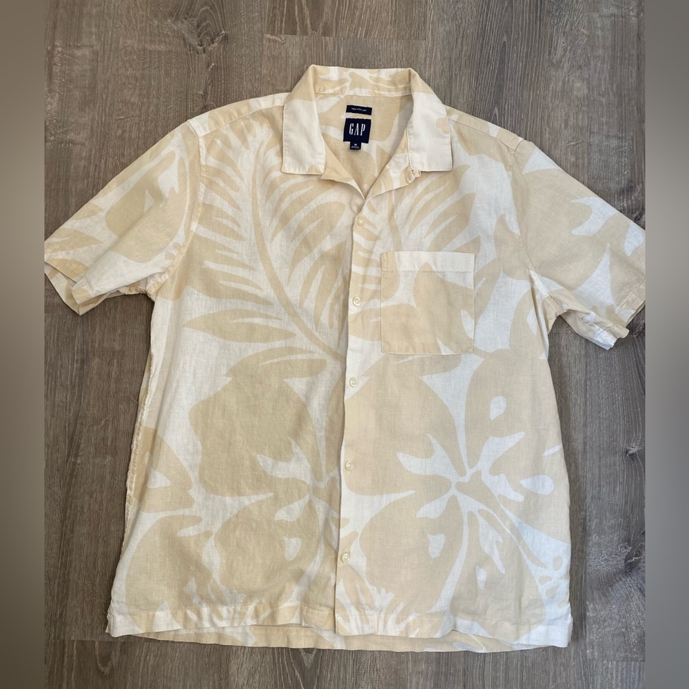 GAP Floral Linen Shirt in Cream and White